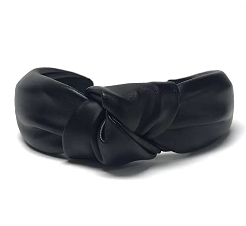 Huachi Headband, Knotted Headbands for Women Black Leather, Fashion Headbands for Women Top Knot Headband for Girls - color: 1 Pack Black - Leather
