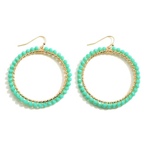 Bohemian Sparkly Crystal Beaded Dangle Earrings Teardrop Earrings for Women Fashionable & Trendy Jewelry Gift-Round Orange - color: RoundGreen