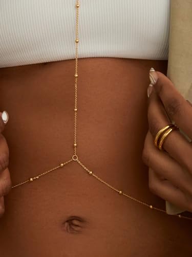 Gold Plated Body Chain for Women, Layered Bikini Waist Chain | Sexy Rhinestone Body Jewelry, Chest Belly Chain, Adjustable Fit, Crossover Design, Summer Beach Parties and Vacations - color: Gold13