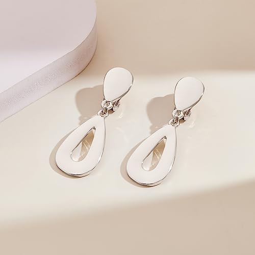MUYAN Gold Clip On Drop Earrings for Women Non Piercing Dangle Earrings Fashion Jewelry - color: A Clip Silver