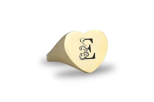 14k Gold Letter Signet Ring - Personalized Engraved Name Initial Heart Shaped Ring