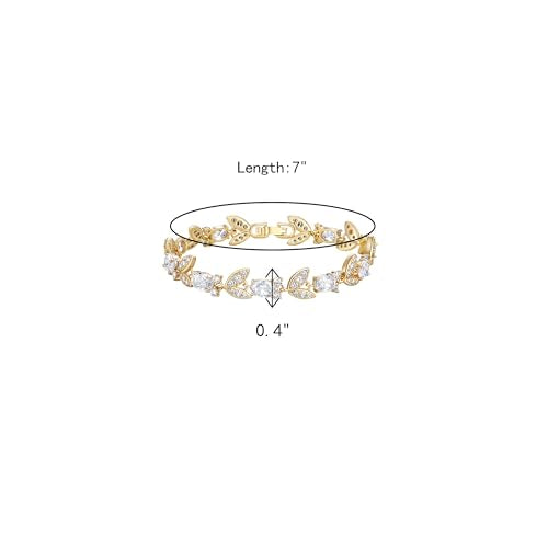 Crysdue Wedding Bridal Bracelets for Brides, Cubic Zirconia Tennis Birthstone Jewelry Gift for Women Prom - style: F_Gold, 7 Inch