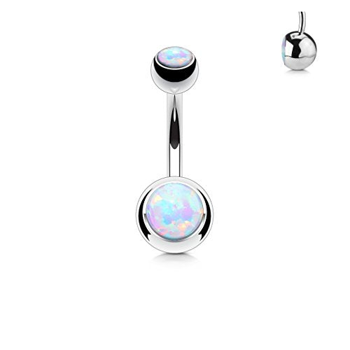 14GA Surgical Steel & Synthetic Opal Resin Belly Button Rings for Women | 3/8" Length, 5mm x 8mm Ball, Classic Look, Super High Quality - style: 1- Opal White