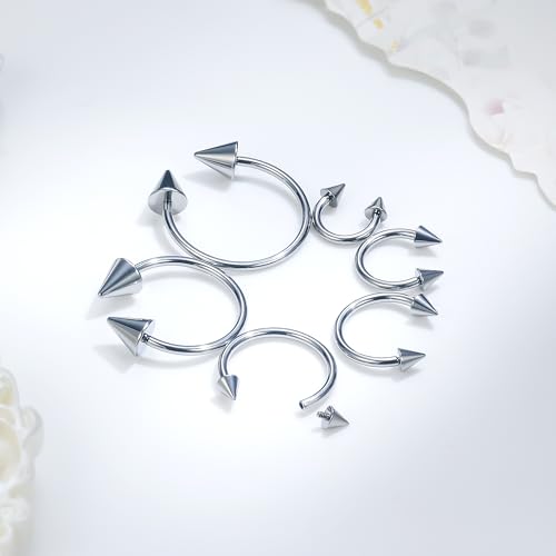 Ruifan 20G 18G 16G 14G 12G 8G 6G 4G 2G Horseshoe Nose Ring Titanium Septum Rings Piercing Jewelry Internally Threaded Gauges Cartilage Conch Helix Rook Lip Tragus Earring Hoop Eyebrow For Women Men - size: Spike: 16G - 8MM