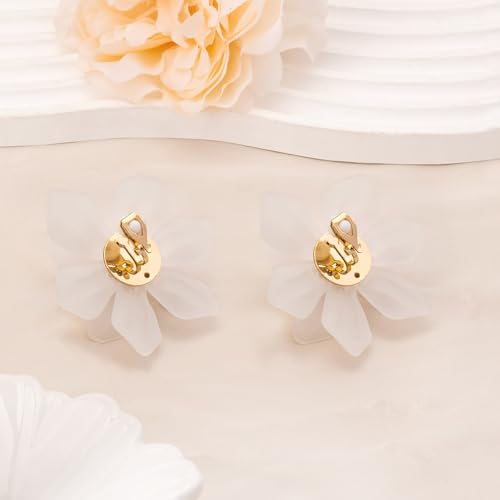 LAXPICOL Fashion Big Flower Clip On Earrings For Women Cute Lovely Acrylic Flower Earrings No piercing Earrings 2.36" - color: white
