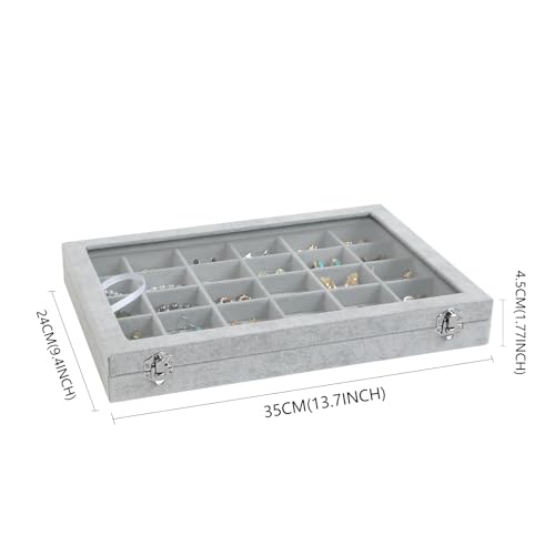 Wudygirl 30 Grid Jewelry Organizer Velvet Jewelry Box Jewelry Tray with Clear Lid Storage Case Showcase Display Stackable Removable (30 Grid) | 30 Grid Jewelry Organizer for Earrings, Perfect for Home Organization, Jewelry Display, Gift Giving, Dustproof