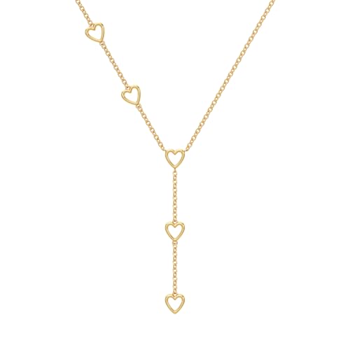CHESKY Lariat Gold Necklace for Women, Dainty Long Necklace 14k Gold Plated Y-Shaped Pendant Necklace Trendy Layered CZ Beaded Chain Drop Necklaces Simple Gold Jewelry for Women Gifts - color: 4