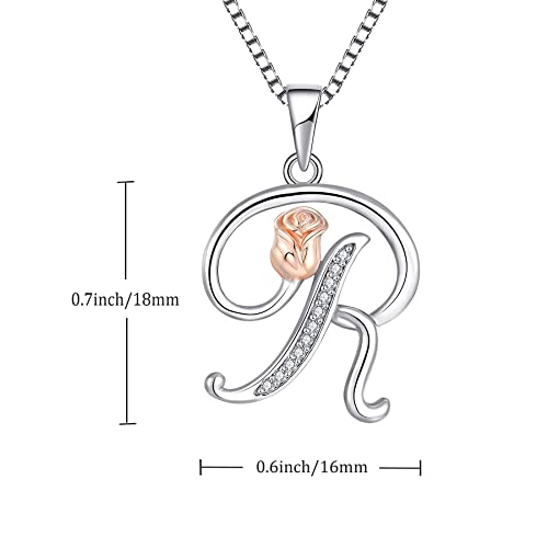 STARCHENIE Initial Necklace for Women Sterling Silver Letters 26 Alphabet Pendant Rose Flower Jewelry Gifts for Family Sisters Friend - color: R