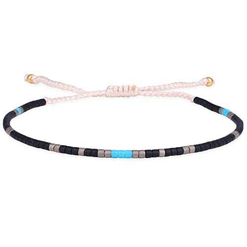 KELITCH Women Friendship Bracelet Seed Beads Miyuki Thin Strand Bracelets Adjustable Boho Jewelry - color: Black 88F