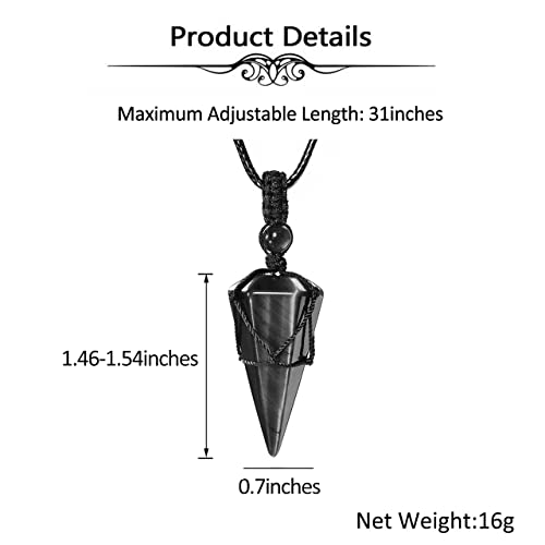 Top Plaza Mens Necklace, Crystal Gemstone Protection Pendant Necklace | Healing Crystals Necklace for Men Adjustable 6 Facet Pointed Necklace Energy Natural Quartz Protect Jewelry Gifts - color: Black Obsidian + Labradorite + Tiger Eye + Clear Quartz + Ch