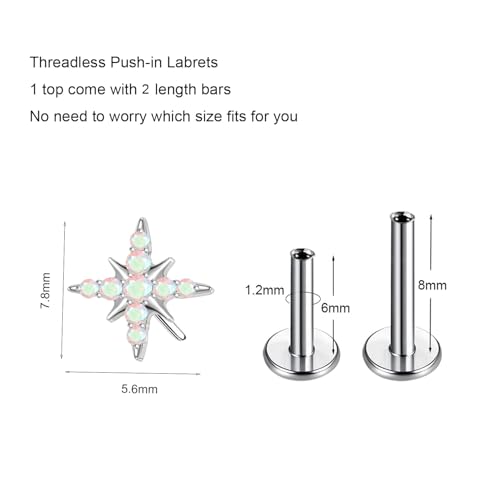 1pcs 16G 18G G23 Titanium Threadless Labret Studs Push-in Labret Lip Cluster Tragus Helix Conch Lobe Rook Cartilage Push Back Piercing Jewelry Earring - style: Style A-AB