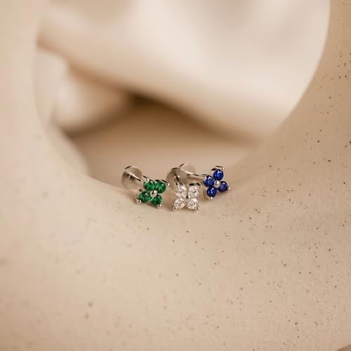 20G/18G/16G Flat Back Earrings Tiny Nose Stud, Cartilage Earring Threadless Tragus Helix Stud Conch Piercing Jewelry - color: CZ Flower(gold 3pcs), size: 20 gauge (0.8mm post)
