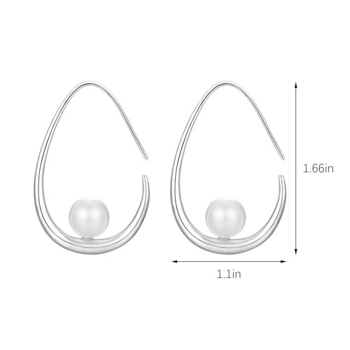 14k Gold Plated Lightweight Pearl Earrings,Trendy Jewelry,Teardrop Hoop Earrings for Women,Pearl Drop Earrings,Elegant Jewelry for Gifts - color: silver drop pearl