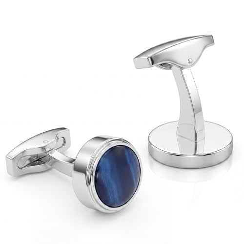 Men's Cufflinks, Polished Stainless Steel Formal Wedding Business Gift Blue