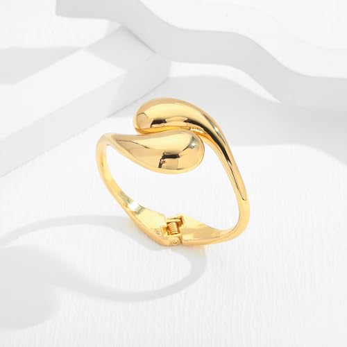 Chunky Gold Bangle Bracelets for Women Trendy Wide Hinged Open Cuff Bangle Bracelet Boho Thick Statement Gold Bracelets Am Cuff Wist Bracelets - color: Teardrop Bangle-Gold color