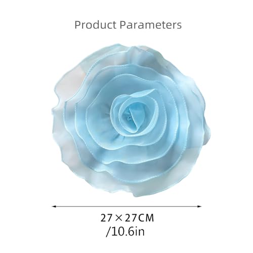 10inch Extra Large Flower Brooch Pin for Women Fashion Dainty Organza Satin Fabric Big Camellia Brooches Lapel Pins Wedding Dance Party Dress Accessories Exaggerated Jewelry Gift - color: 10 inch Blue
