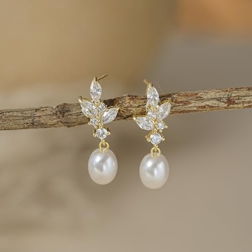 Gold Earrings for Women Trendy, Dainty Dangle Earrings 14K Gold Plated Drop Earrings Cute Wedding Earrings Fashion Prom Bridal Jewelry Gifts - color: Gold-A7