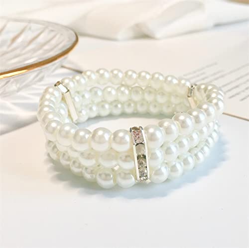 COLORFUL BLING 1920s Classic Faux Pearls Necklace Multi-Layer Strand Bracelet Dangle Earrings Set Beads Accessories Wedding Costume Party Jewelry for Women - color: White 1