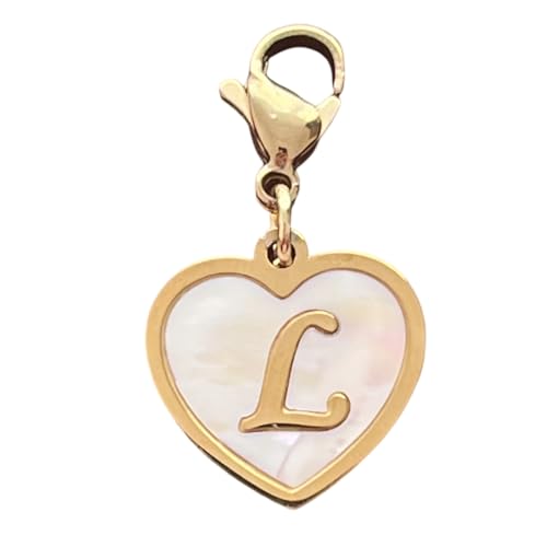 Golden Heart Titanium Steel Shell Finish Alphabet Letter Clip-On Charms A-Z Initial Pendant for Bracelet, Necklace, Keychain, DIY Jewelry Making - color: L