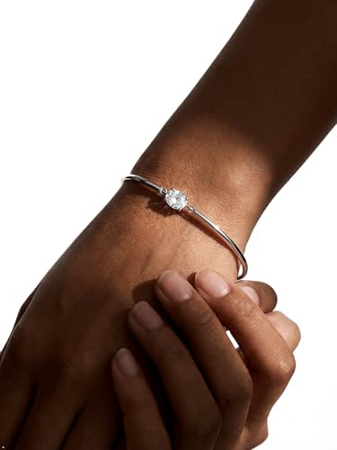 Moissanite/Sapphire/Ruby/Emerald Cuff Bracelet 1 Carat Oval Cut Center Stone Inlaid 925 Sterling Silver 14K Gold Plated Adjustable Birthstone Bangle for Women fit Wrist 5-7.5 Inch - color: Moissanite Silver