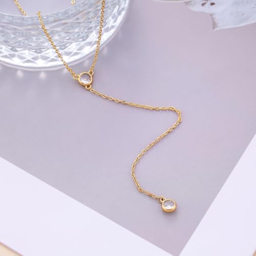 Gold Necklace for Women, Dainty Long Necklace 14k Gold Plated Lariat Long Necklaces for Women Trendy Simple Statement Drop Necklace Fashion Body Chain Prom Jewelry Gold Accessories - color: 23-Gold