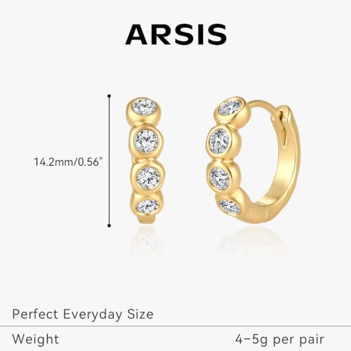 ARSIS Bubble Huggie Hoop Earrings for Women with Cubic Zirconia, Platinum/18K Gold Plated Bezel Hoop Earrings with Opal, Hypoallergenic Lightweight Jewelry, Clear/Ruby/Emerald Green/Aqua/Sapphire/Pink - color: Crystal Clear-Gold