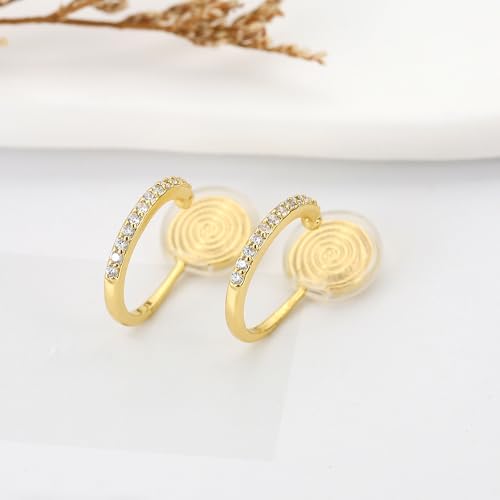 Clip On Hoop Earrings for Women Non Pierced Cubic Zirconia Huggie Hoops 14K Gold Plated CZ Clip On Earrings Adjustable No Piercing Fake Earrings - color: Gold, size: 15 MM