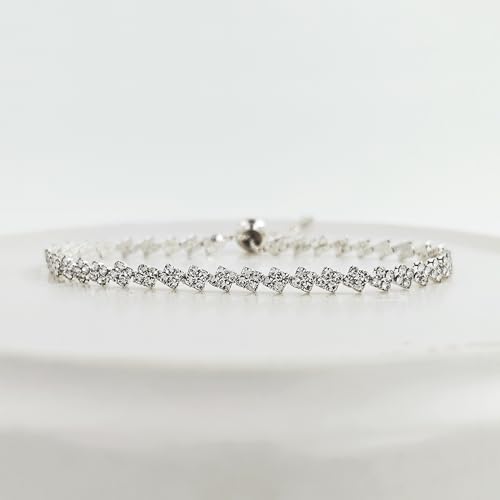 Luxval Tennis Necklace 14K Gold Plated Rhinestone Butterfly Choker Necklaces for women Dainty Zirconia Cut Faux Diamond chain 3mm - color: Silver-Rhombic linear tennis set