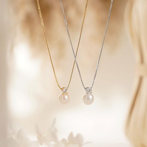 WFYOU Silver Gold Pearl Necklaces for Women 14K Gold Plated Dainty Necklace | Wedding Charm Pendant Necklace, Simple Pearl Necklace Waterproof Non Tarnish, Pearl Jewelry, Mothers Day Bridesmaid Gifts - color: Gold, size: 10mm