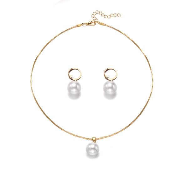 Faux Pearl Earring Necklace Set for Women Girlfriend Imitation Pearl Gold Drop Dangle Earrings Adjustable Pendant Choker Chain for Bridesmaid Bride Wedding Ornament Bridal Birthday Gifts 2Sets