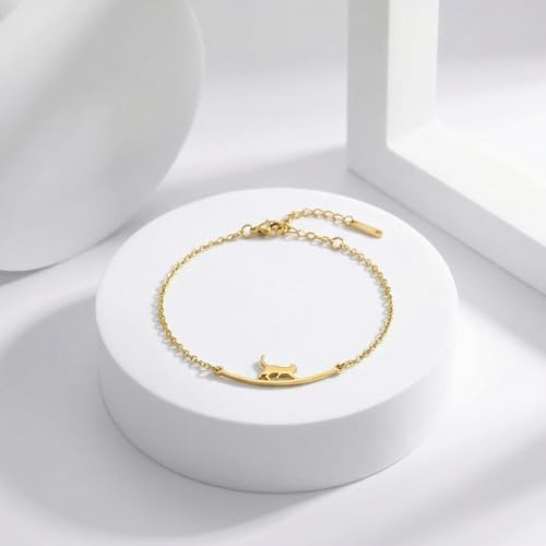 Dainty Gold Anklets for Women Stainless Steel Simple Ankle Bracelets Summer Beach Foot Chain Jewelry Gift - color: Cat Gold