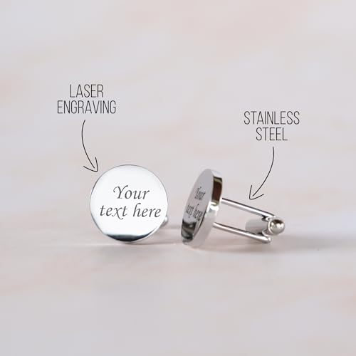 Custom engraved cufflinks for men, personalized wedding gift for groom, father of the bride & groom dad, best men, customized gold & silver cufflinks with dates, quotes or couples initials from bride - style: Your own text
