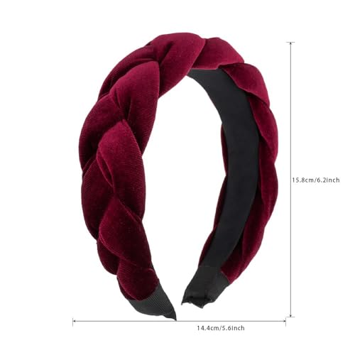 Red Velvet Braided Thick Headbands for Women | Cute Handmade Makeup Hair Band for Girls Thin Hair Skincare and Boho Spring Headband for Washing Face - color: Red Velvet Headbands