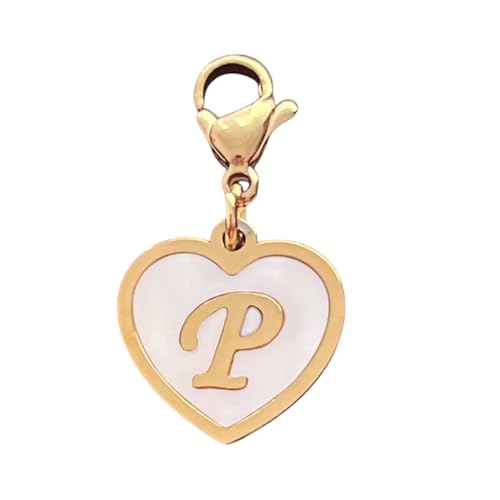 Golden Heart Titanium Steel Shell Finish Alphabet Letter Clip-On Charms A-Z Initial Pendant for Bracelet, Necklace, Keychain, DIY Jewelry Making - color: P