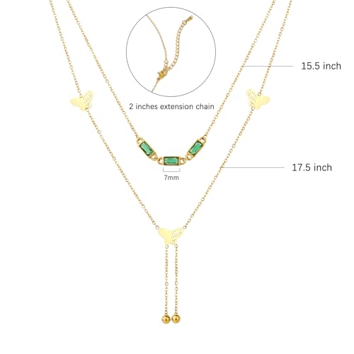 Emerald Cut Y Shaped Necklace for Women 18K Gold Plated Double Layered Y Lariat Necklace Jewelry Gift - color: Style11-Green