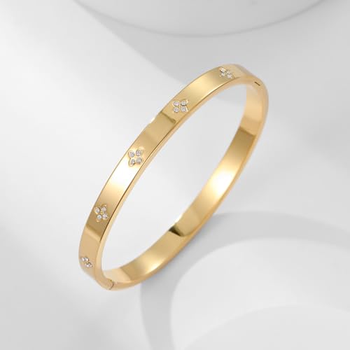 Friendship Love Bracelet for Women, 18K Gold Plated Titanium Steel Cuff - color: Gold, size: Plain 7''