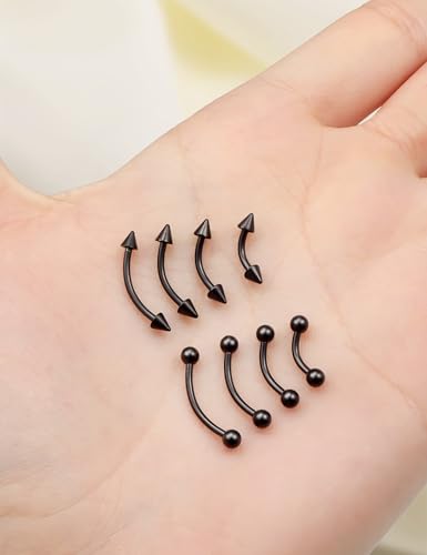 Eyebrow Piercing Jewelry Surgical Steel Curved Barbell Tiny Eyebrow Ring Vertical Labret Lip Jewelry Ear Rook Navel Small Belly Button Ring for Women Men 20g 16g 6mm/8mm/10mm/12mm - color: Black tone Eyebrow Piercing Jewelry 16G
