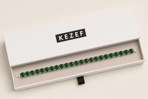 KEZEF Tennis Bracelet for Women, 7mm Round CZ, Silver Plated Brass, 6.5–8 Inch, Fold-Over Clasp - color: Simulated Green Emerald, size: 6.5 Inch