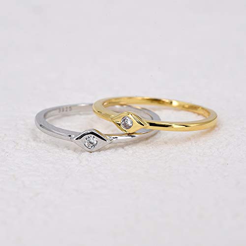 LEMON GRASS Sterling Silver Evil Eye Dainty Ring - color: White Gold Plating