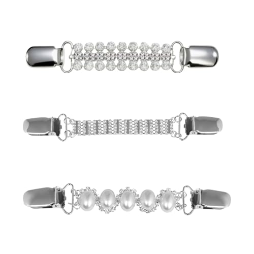 3PCS Sweater Clips for Women - Vintage Cardigan Collar Clips Set | Rhinestone & Pearl Designs, Dress Shawl Guard Clasp, No-Slip Retro Clothing Fasteners, Anniversary Birthday Friendship Gift