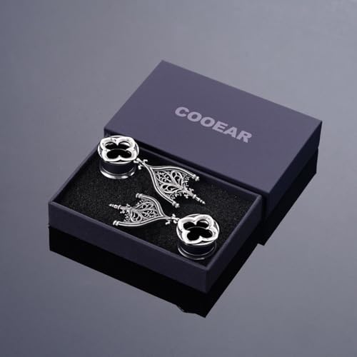 COOEAR Double Flared Ear Tunnels, Flesh Gauges for Ears, Screw Back Plugs Earrings Piercing Expander. - color: S8793G, size: 0g(8mm)