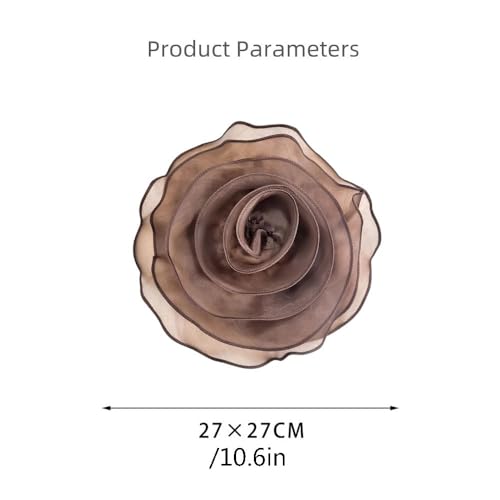 10inch Extra Large Flower Brooch Pin for Women Fashion Dainty Organza Satin Fabric Big Camellia Brooches Lapel Pins Wedding Dance Party Dress Accessories Exaggerated Jewelry Gift - color: 10 inch Brown