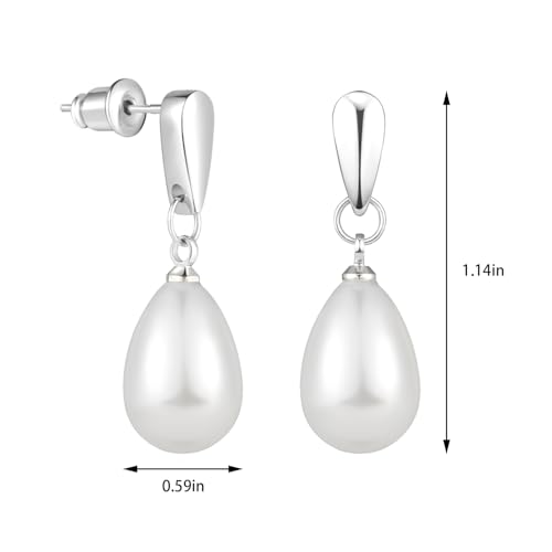 14k Gold Plated Lightweight Pearl Earrings,Trendy Jewelry,Teardrop Hoop Earrings for Women,Pearl Drop Earrings,Elegant Jewelry for Gifts - color: silver-pearl dangle