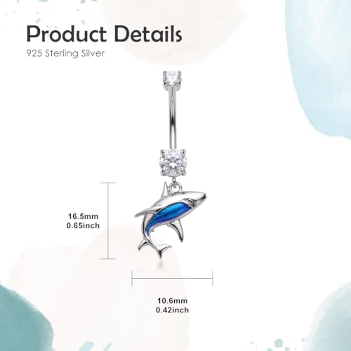 Belly Button Rings 925 Sterling Silver Belly Piercing Jewelry Hypoallergenic Navel Rings Gifts for Women - style: Shark