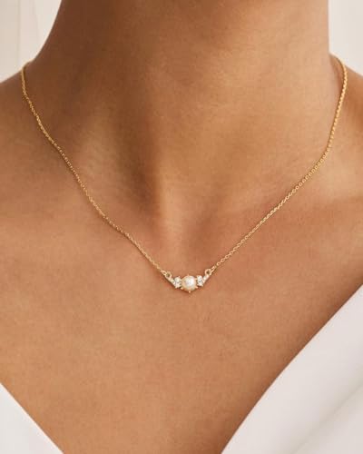 Pearl Necklace for Women- 14K Gold-plated/White Gold-plated Dainty Pearl Necklace for Women - color: Gold half pearl