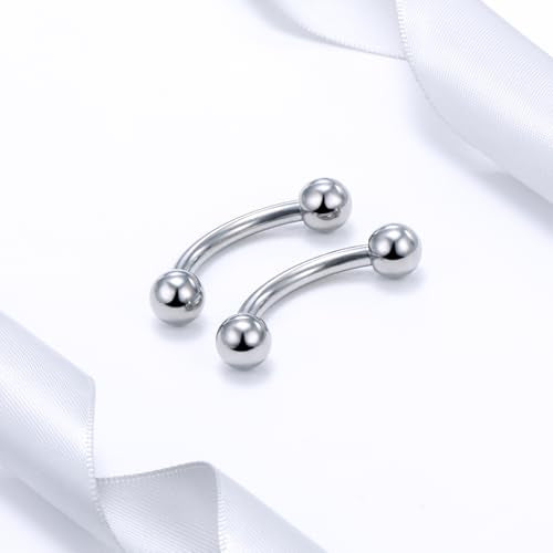20G 18G 16G 14G 12G 8G 6G 4G 2G Astm F136 Titanium Internal Thread Eyebrow Piercing Jewelry Curved Barbell Vertical Labret Lip Daith Rook Earrings Navel Belly Button Ring Piercing Jewelry - style: 12G, 12MM Length, Ball