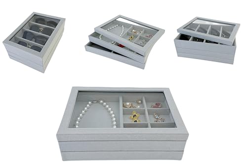 See-Through Cover for Grey Velvet Stackable Organizer Premium Quality Stackable Tray PlexiGlass Lid - size: Glass Lid