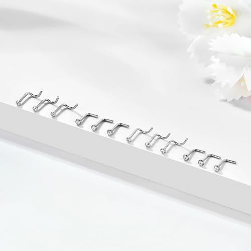 BelezaDosas 6pcs G23 Titanium Nose Studs 18G 20G Screw Nose Ring Press Fit 2mm 2.5mm 3mm Piercing Jewelry for Sensitive Skin - style: 18G/2.35mm