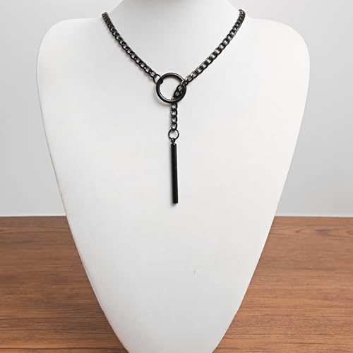 sroyte Slip Chain Necklaces for Women,Stainless Steel O-Ring Adjustable Lariat Y-Necklace,Punk Gothic Cuban Collar Choker Necklace for women - size: 21"