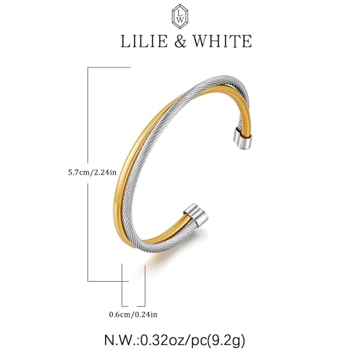 LILIE&WHITE Gold And Silver Bracelets For Women With Braided Design Chic Gold Bangle Statement Bracelet Cuff Bracelets Fashion Jewelry - color: SL22885A
